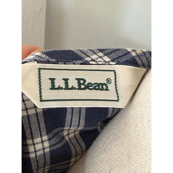 vintage L.L. Bean 100% Cotton Blue Plaid Button Front Cottagecore Dress Petite - Picture 10 of 15